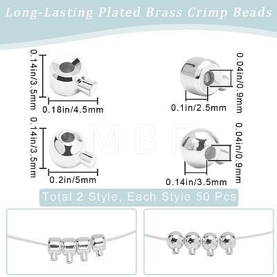 100Pcs 2 Styles Brass Crimp Beads KK-BBC0014-28S-1