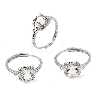 Brass Micro Pave Cubic Zirconia Finger Rings CU-CBA260E-07P-1