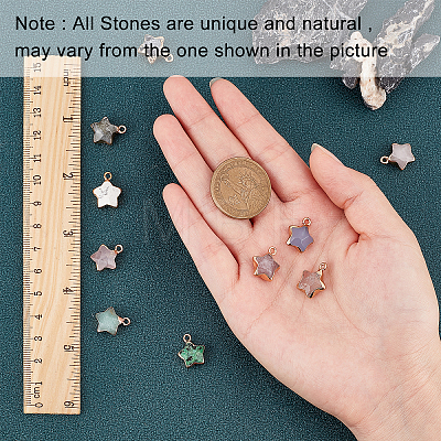 10Pcs 10 Colors Natural Green Aventurine & White Jade & Grey Agate & Labradorite & Strawberry Quartz & Howlite & Ruby in Zoisite & Quartz Crystal & Rose Quartz & Black Labradorite Gemstone Pendants G-SC0002-02-1
