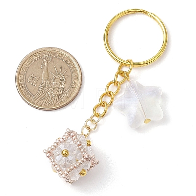 Glass Seed Bead Cube with Acrylic Star Keychain KEYC-MZ00027-05-1