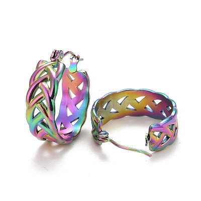Ion Plating(IP) Rainbow Color Braided 304 Stainless Steel Hoop Earrings for Women STAS-A057-17MC-1