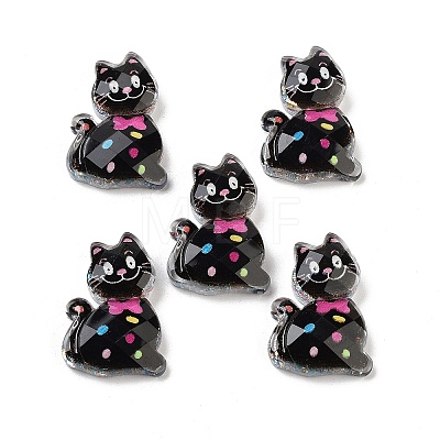 Transparent Resin Bowknot Kitten Decoden Cabochons RESI-M045-07C-1