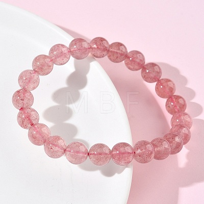 Natural Strawberry Quartz Round Beads Stretch Bracelets for Women BJEW-Z158-03G-03-1