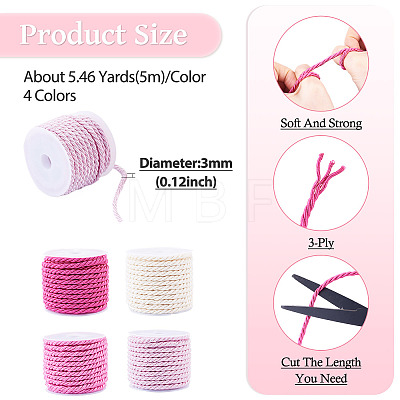 4 Rolls 4 Colors Round Polyester Cord OCOR-TA0003-88D-1