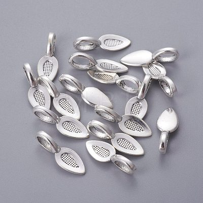 Tibetan Style Alloy Glun-on Flat Pad Bails for Pendants Making TIBEP-3348-AS-RS-1