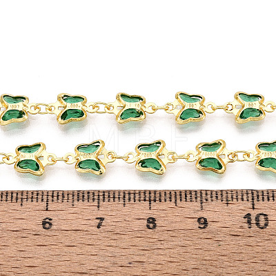 Brass Glass Butterfly Charm Link Chains CHC-T018-11E-G-1