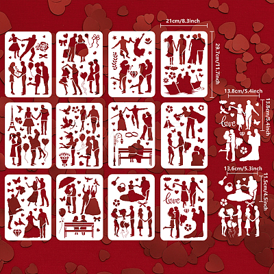 12Pcs Valentine's Day PET Hollow Out Drawing Painting Stencils DIY-WH0394-0177-1