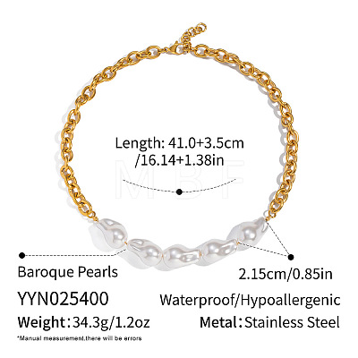 Elegant Imitation Baroque Pearl Nuggets Beaded 304 Stainless Steel Cable Chain Necklaces for Women UO7323-1