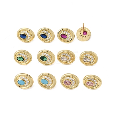 Brass Micro Pave Cubic Zirconia Stud Earrings EJEW-G471-13G-1