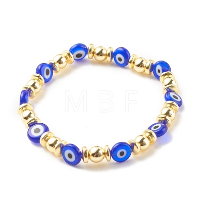 Flat Round with Evil Eye Lampwork Stretch Bracelet Synthetic Hematite BJEW-JB07880-01-1