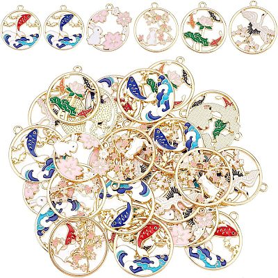  30Pcs 6 Style Rack Plating Alloy Enamel Pendants ENAM-NB0001-89-1