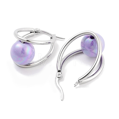 304 Stainless Steel & Plastic Imitation Pearl Oval with Ball Hoop Earrings for Women EJEW-C096-13P-02-1
