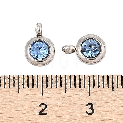 Trendy Original Color 304 Stainless Steel Grade A Rhinestone Flat Round Charm Pendants RB-M030-06Q-1