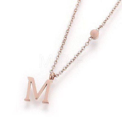 304 Stainless Steel Initial Pendant Necklaces NJEW-G321-04RG-M-1