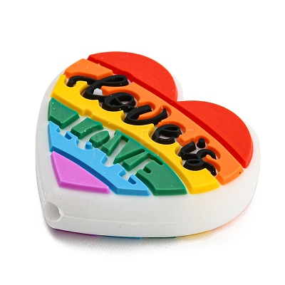 Pride Heart with Word Love is Love Silicone Focal Beads SIL-H005-03-1