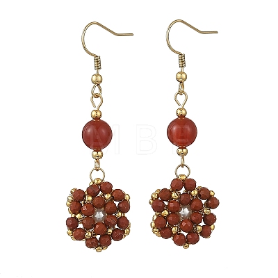 Natural Red Jasper & Carnelian and Shell Pearl Braided Dangle Earrings EJEW-MZ00789-02-1