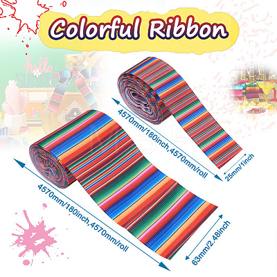 2 Rolls 2 Style Stripe Pattern Printed Polyester Grosgrain Ribbon OCOR-TA0001-38B-1