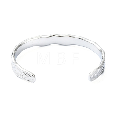 304 Stainless Steel Textured Open Cuff Bangles for Women STAS-B068-02P-1