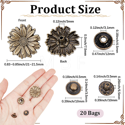 20 Bags Flower Alloy Snap Buttons BUTT-CY0001-36-1