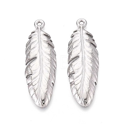 304 Stainless Steel Feather Pendants STAS-T067-32P-1