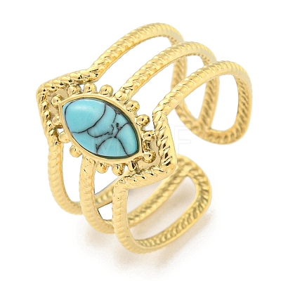 Ion Plating(IP) 304 Stainless Steel Synthetic Turquoise Cuff Rings G-Z056-03G-03-1