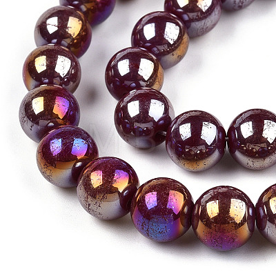 Electroplate Opaque Glass Beads Strands GLAA-T032-P10mm-AB05-1
