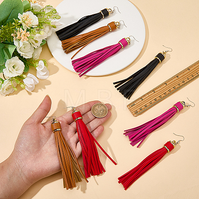 8Pcs 4 Colors PU Leather Tassel Dangle Earrings EJEW-CL0001-02A-1