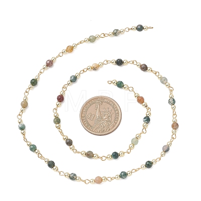 Natural Indian Agate Beaded Round Link Chains AJEW-JB01533-01-1