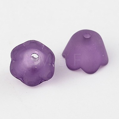 Purple Transparent Frosted Tulip Flower Acrylic Bead Caps X-PL543-7-1