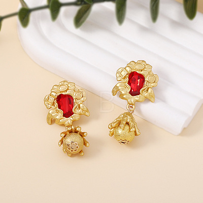 Zinc Alloy Glass Flower Dangle Stud Earrings FS-WGDBC78-01-1