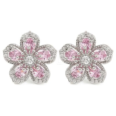 Cubic Zirconia Flower Stud Earrings EJEW-I304-16P-02-1