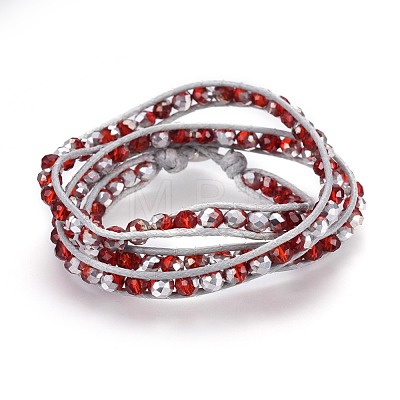 Three Loops Faceted Glass Wrap Bracelets BJEW-JB04137-1