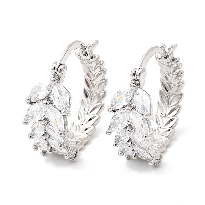 Leaf Brass Micro Pave Cubic Zirconia Hoop Earrings EJEW-P333-03P-1