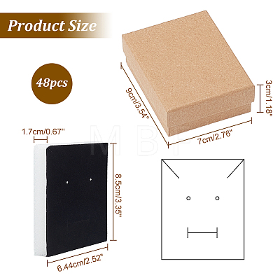  48pcs Kraft Cotton Filled Cardboard Paper Jewelry Set Boxes CBOX-NB0001-28-1