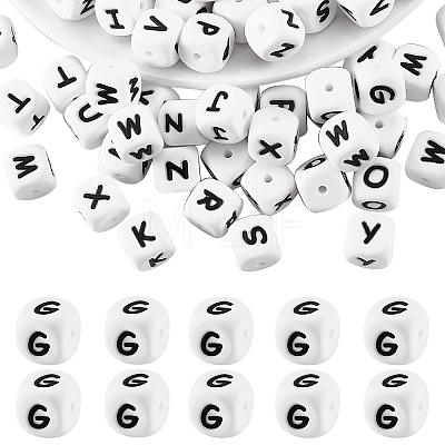 20Pcs White Cube Letter Silicone Beads 12x12x12mm Square Dice Alphabet Beads with 2mm Hole Spacer Loose Letter Beads for Bracelet Necklace Jewelry Making JX432G-1
