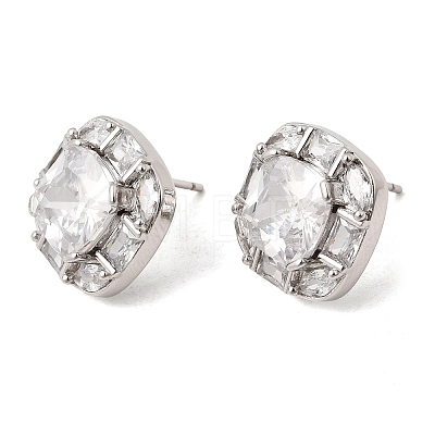 Brass Pave Cubic Zirconia & Glass Stud Earrings EJEW-G471-03P-1
