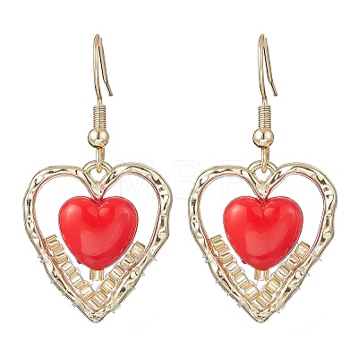 Heart Alloy Glass Seed Beads Dangle Earrings EJEW-MZ00651-1