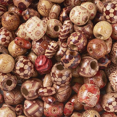 Printed Natural Wood Beads WOOD-TA0001-14-1