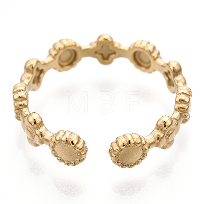 304 Stainless Steel Flower & Flat Round Wrap Open Cuff Ring RJEW-T023-75G-1