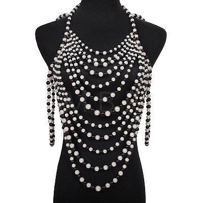 Plastic Imitation Pearl Beaded Multi Layer Bridal Shoulder Chains WG1B7F3-04-1