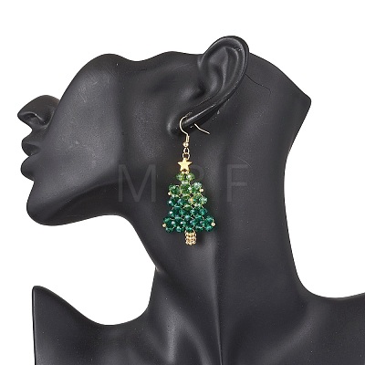 Christmas Tree Handmade Glass Seed Beads Dangle Earrings EJEW-MZ00489-1