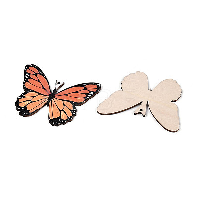 12Pcs UV Single Face Printed Wood Butterfly Pendant Decorations WOOD-N020-11-1