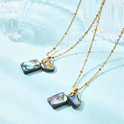 Natural Paua Shell Rectangle Heart Pendant 304 Stainless Steel Satellite Chain Necklaces for Women NJEW-JN06186-1