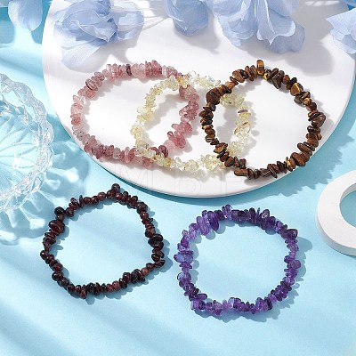 12 Constellation Natural Mixed Gemstone Chip Beaded Stretch Bracelets Sets for Women Men BJEW-JB10264-11-1