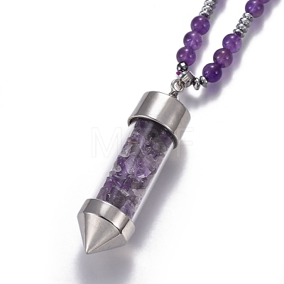 Natural Amethyst Pendant Necklace NJEW-I109-A03-1