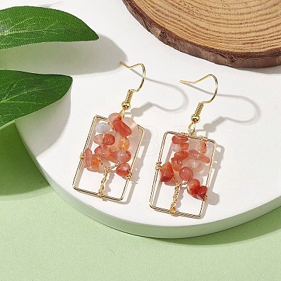 Dyed Natural Mixed Gemstone Chips Tree Dangle Earrings EJEW-JE05734-1