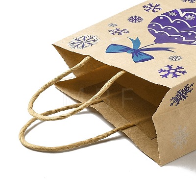 Christmas Theme Blue Printed Kraft Paper Tote Bags with Handles ABAG-B006-04A-1