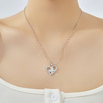 Elegant Brass Clear Cubic Zirconia Hollow Design Butterfly Heart Pendant Necklaces for Women XC3583-1