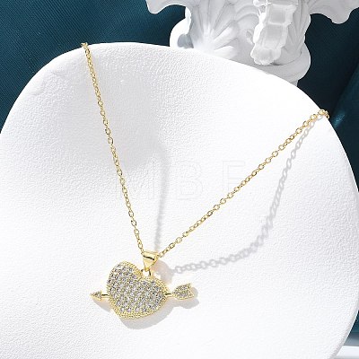 Brass Micro Pave Clear Cubic Zirconia Arrow Heart Pendant Necklaces for Women NJEW-M088-01G-03-1