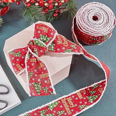 10 Yards Printed Polyester Imitation Linen Wrapping Ribbon OCOR-WH0078-45-1